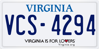 VA license plate VCS4294
