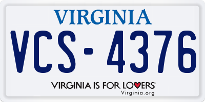 VA license plate VCS4376