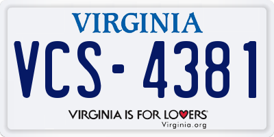 VA license plate VCS4381