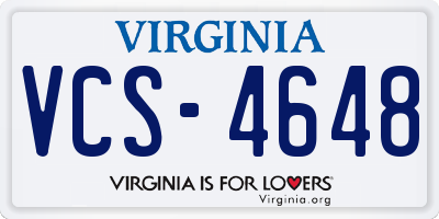 VA license plate VCS4648