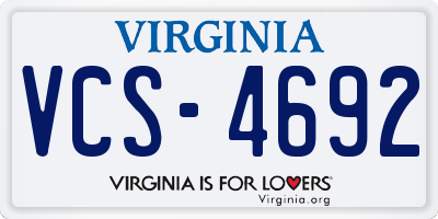 VA license plate VCS4692