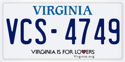 VA license plate VCS4749