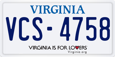 VA license plate VCS4758