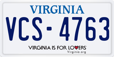 VA license plate VCS4763
