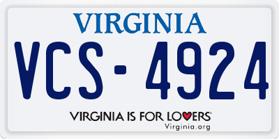 VA license plate VCS4924
