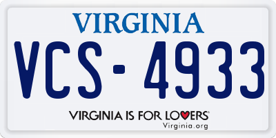 VA license plate VCS4933