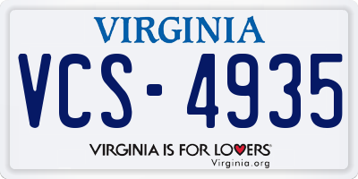 VA license plate VCS4935