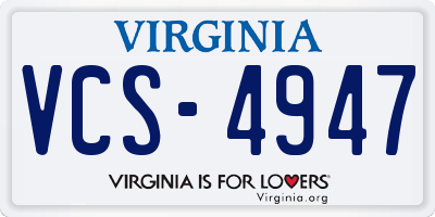 VA license plate VCS4947