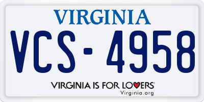 VA license plate VCS4958