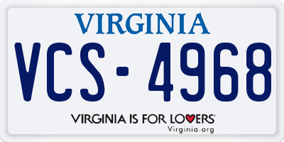 VA license plate VCS4968
