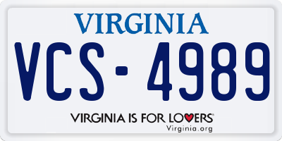VA license plate VCS4989