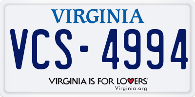 VA license plate VCS4994