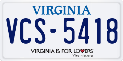 VA license plate VCS5418