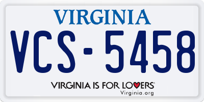 VA license plate VCS5458