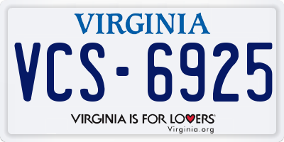 VA license plate VCS6925