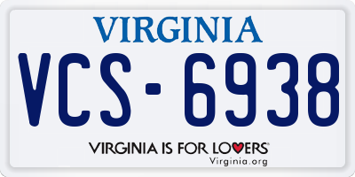 VA license plate VCS6938