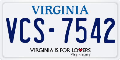 VA license plate VCS7542