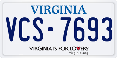 VA license plate VCS7693