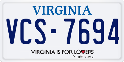 VA license plate VCS7694