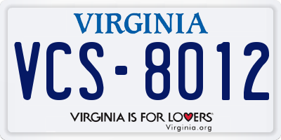VA license plate VCS8012