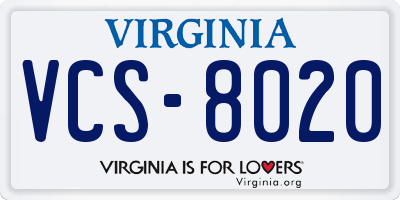 VA license plate VCS8020