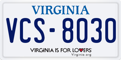VA license plate VCS8030