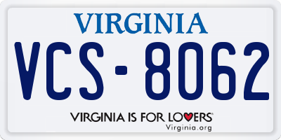 VA license plate VCS8062