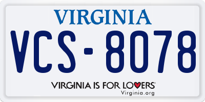 VA license plate VCS8078