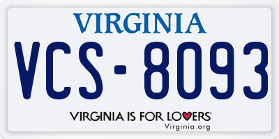 VA license plate VCS8093