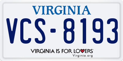 VA license plate VCS8193