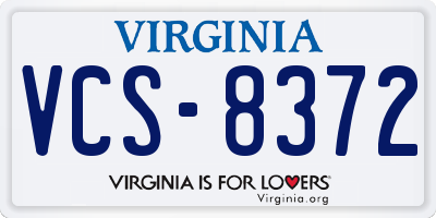 VA license plate VCS8372