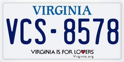 VA license plate VCS8578