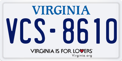 VA license plate VCS8610