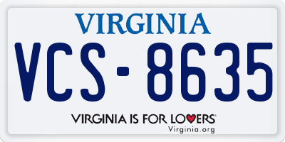VA license plate VCS8635