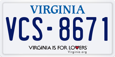VA license plate VCS8671