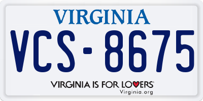 VA license plate VCS8675