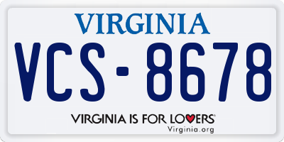 VA license plate VCS8678