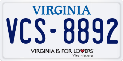 VA license plate VCS8892