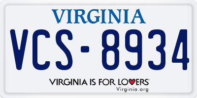 VA license plate VCS8934