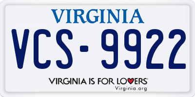 VA license plate VCS9922