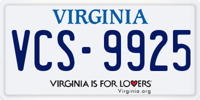 VA license plate VCS9925