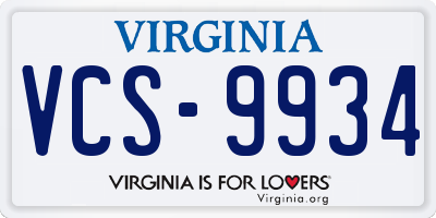 VA license plate VCS9934