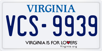 VA license plate VCS9939