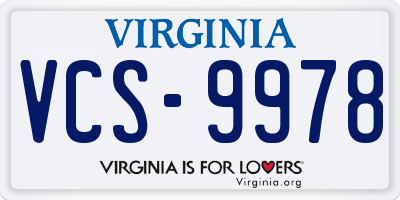 VA license plate VCS9978