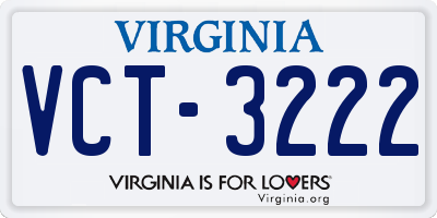 VA license plate VCT3222