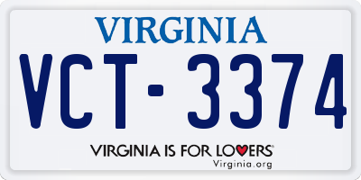VA license plate VCT3374