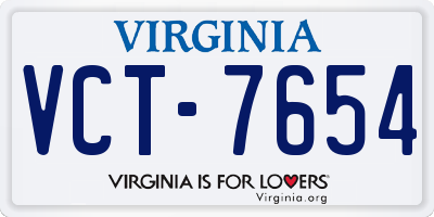 VA license plate VCT7654