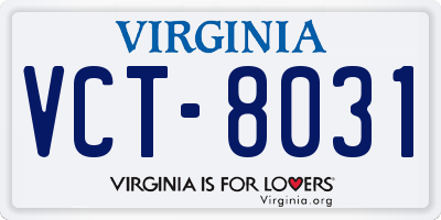 VA license plate VCT8031