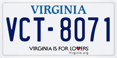 VA license plate VCT8071