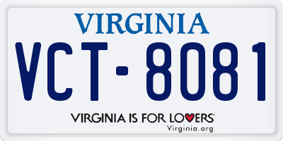 VA license plate VCT8081